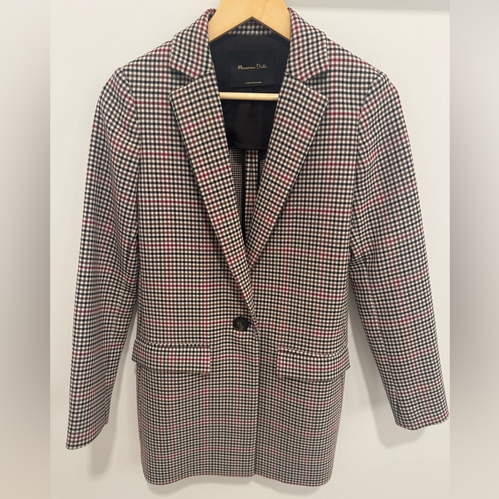Massimo Dutti Plaid Blazer Jacket in Black, White, and Red